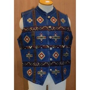 EUC SZ L Gordon James Denim Co. Women's Embroidered Denim Western Vest Jacket A1